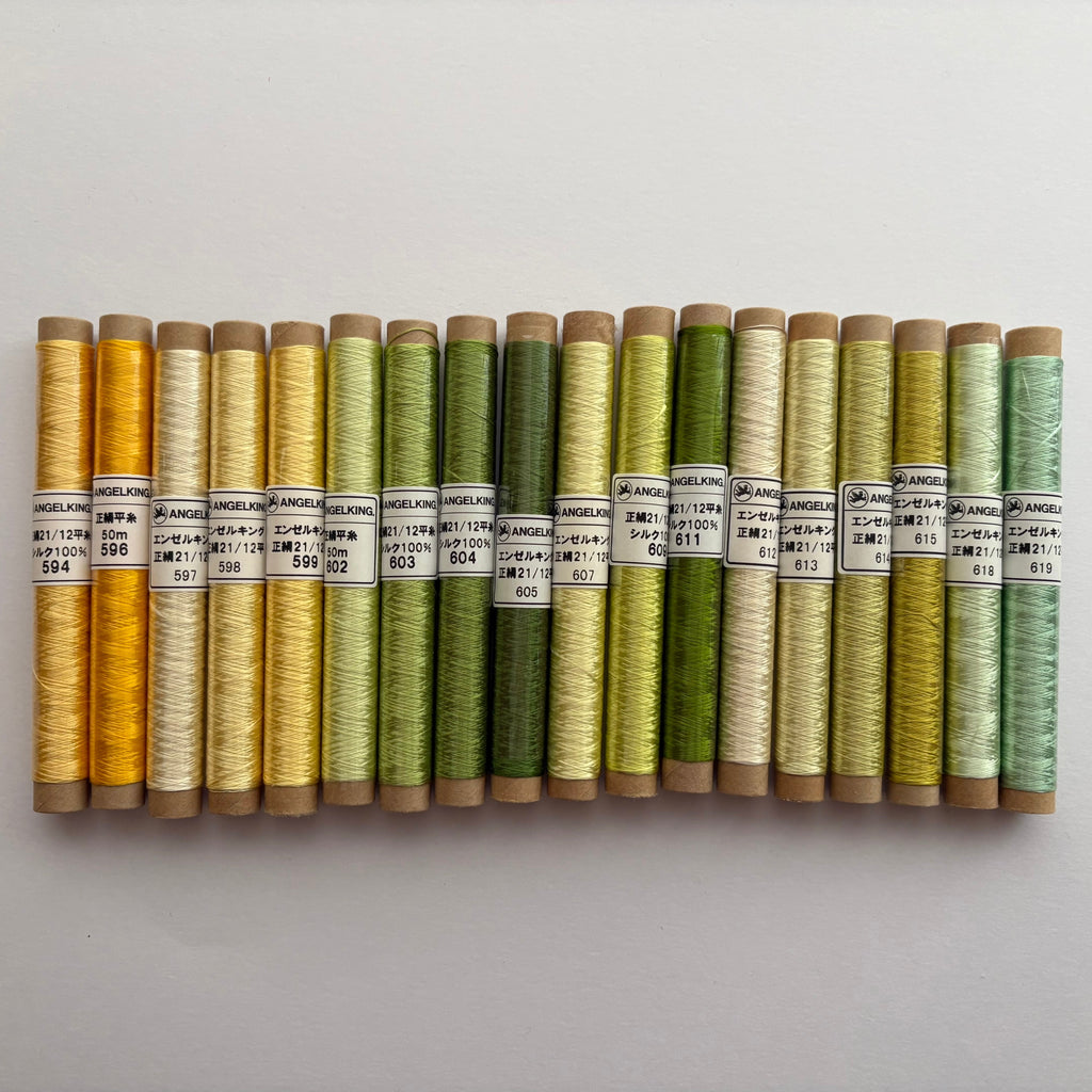 正絹平糸21/12　シルク100％刺繍糸　50ｍシガレット巻　色番594〜619